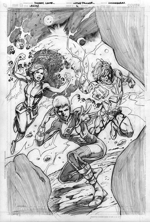 Matite della copertina di "Legion of Super-Heroes" (vol.VI) #4, di Yildiray Cinar